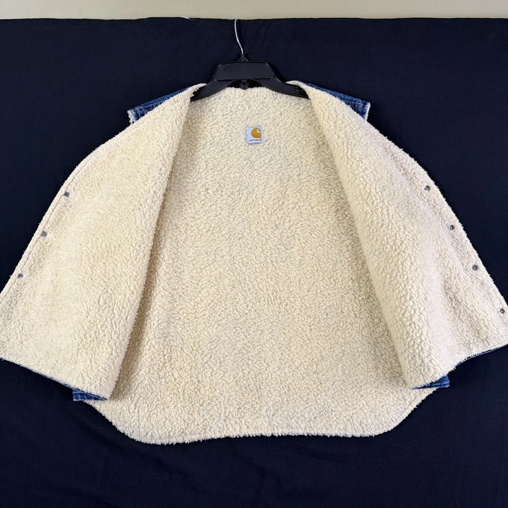 VTG 80's Carhartt Denim Western Style Vest Sherpa Lined Workwear Outerwear XXL - Picture 8 of 11